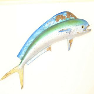 Vintage Mahi Mahi Dolphin Wall Hanger Taxidermy Blue Yellow Fish Man Cave Bar