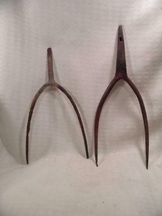 Vintage 2 Tine Prong Pitch Hay Forks Primitive Farm Barn Tool Country Decor