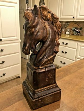 Large Horse Head Heavy Sculpture Carved Stone Wood Resin 18”