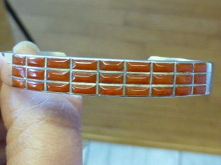 Vintage Navajo 27 Red Coral Sterling Silver Cuff Bracelet Native American Indian