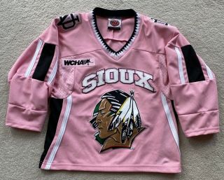 Vintage Und Fighting Sioux Wcha Pink Hockey Jersey K1 Size Ys