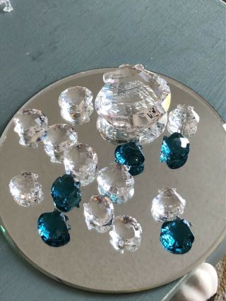 Decorative Crystal Seashells,  Set Of 16,  Clear And Blue,  Different Sizes