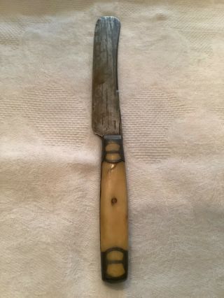 Antique Civil War Era Butter Knife With Bone & Inlay Metal Handle