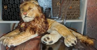 Vintage Steiff Mohair Laying Leo Lion Stuffed Animal Plush Neck Tag No Button
