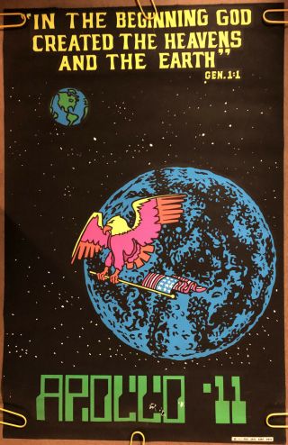 Apollo 11 Vintage Blacklight Poster Moon Landing Nasa 1969 Pro Arts 60s