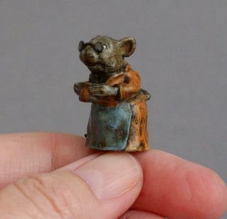 Tiny Vintage Cold Painted Bronze Miniature Grandma Mouse Anthropomorphic Mice