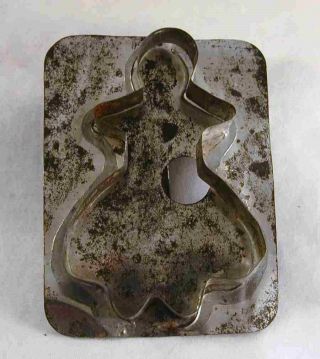 Antique Tin Pennsylvania Flat - Back Cookie Cutter Girl Or Woman Standing In Dress