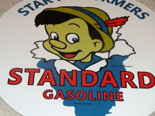 Vintage Standard Gasoline Pinocchio Walt Disney 11 3/4 " Porcelain Metal Oil Sign