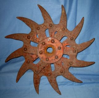 Antique Vtg Farm Garden Metal Red Rotary Hoe Cultivator Wheel Steampunk/yard Art