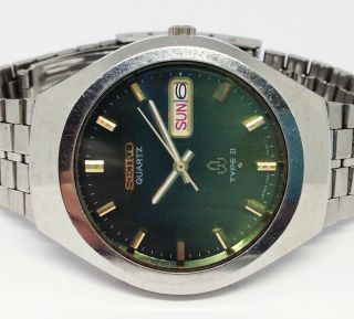 Vintage Men ' s SEIKO TYPE II Quartz Watch.  36mm.  Green Dial.  Day,  Date. 3