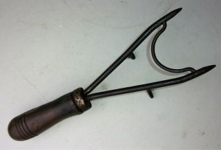 Antique 19th Century Primitive Wrought Iron Wood Handle Boot Jack 11 1/2 "