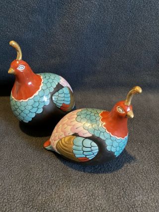 Vintage Frederick Cooper Porcelain W/ Brass Birds Figurines Quail Partridge (2)