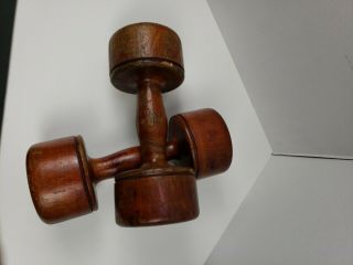 Antique Primitive Handmade Small Wooden Dumbbell Hand Weights Patina,