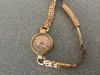 Vintage Croton Ladies 14k Solid Gold Case Wrist Watch / Gold Filled Band Running