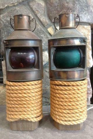 2 Vintage Copper Nautical Ship Oil Lamp Lantern Light Port & Starboard Nautical