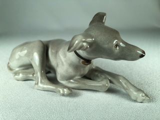 Rare Gray Nymphenburg Germany Porcelain Figurine Of A Reclining Greyhound Dog