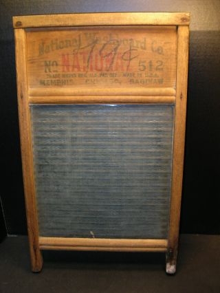Vintage National Washboard Co.  Glass Board With Wood Frame 512