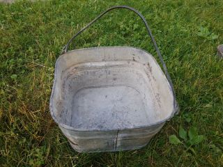 Antique Vintage Square Galvanized Metal Wash Tub Planter (bbyd)