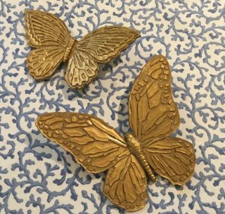 2 Vintage 70’s Gold Plastic Butterflies Wall Art Home Decor Syroco Usa