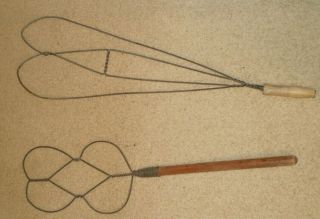 Two Antique / Primitive Wire Rug Beaters With Wooden Handles