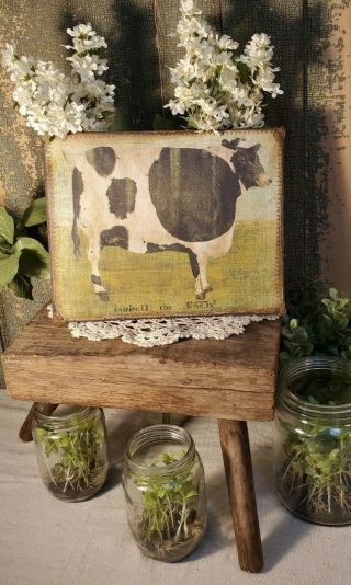 Primitive Vintage Folk Art Victorian Style Farm Cow Isobell Country Print Sign