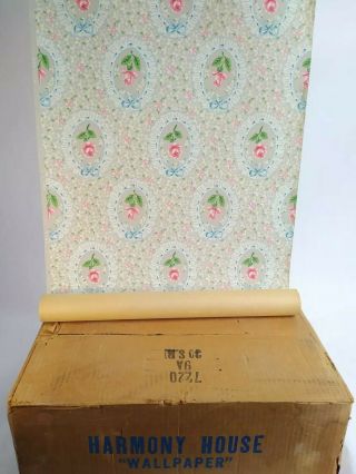 1950 Harmony House Pink Rose Floral Vintage Wallpaper 1 Double Roll