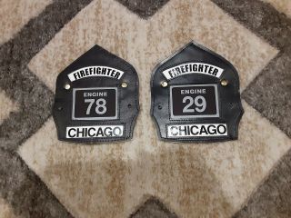 Chicago Fire Department Engine 29 Engine 78 Set Fireman Helmet Fronts