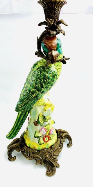 Porcelain Cast Bronze Parrot Bird 15 " Candlestick Holders Vintage Right Facing