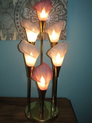 Vintage Mcm 1985 Harris Industries 35.  5 " Calla Lily Lamp Acrylic Flowers 3 Way