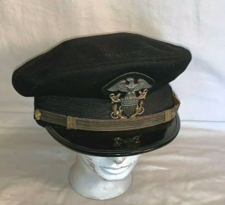 WWII USN US Navy Officer VISOR HAT black sterling silver ALOHA CAP Co 7 1/4 2