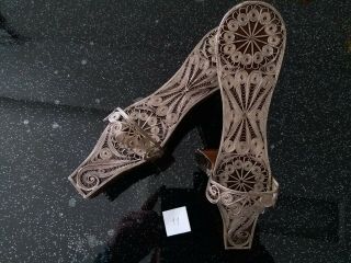 Antique Arabic Persian Islamic Ottoman Turkish Wood & Silver Filigree Bath Shoes