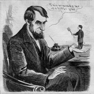 President Abraham Lincoln Political Cartoon 1864 Antique Engraving History