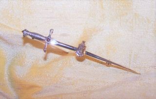Vintage Delta Chi Fraternity Sterling Silver Sword Pin W/ Crest,  Red Stone Old