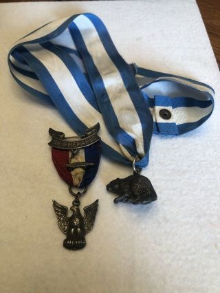 Vintage Boy Scouts Of America Eagle Scout Medal & Silver Beaver Award