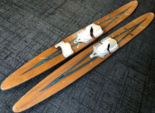 Vintage Pair 67 " Full Size Riviera R - 12cx Adjustable Binding Wood Water Skis