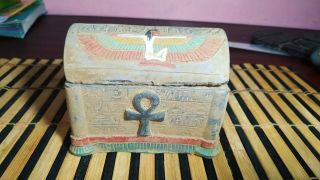 Rare Antique Ancient Egyptian Jewelry Box Key Life Sons Horus Isis 1840 Bc