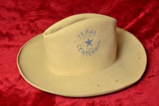 Vintage Texas Centennial 1836 1936 Wool Felt Cowboy Hat Tx Memorabilia Sz 7 - 1/4