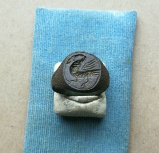 Ancient Viking Bronze Fabulous Status Ring Runic Ornament " Mythological Dragon "