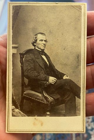 Antique President Andrew Johnson Cdv Photo Brady’s Gallery 4” X 2.  25”