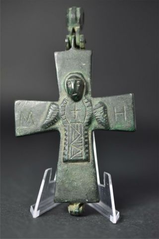 Byzantine Empire Bronze Pectoral Enkolpion Reliquary Cross Mary Jesus 9th–13th C
