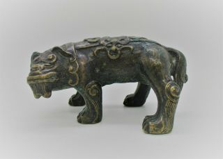 Scarce Ancient Chinese Bronze Beast Figurine Circa 400 - 500 Ad Unusual Specimen