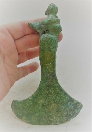 Ancient Luristan Bronze Axe Head With Bird Terminal Circa 1000 Bce