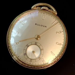 Vintage Bulova Pocket Watch,  17ah Swiss,  17 Jewels,  10k Fg Case,  Runs Nicley