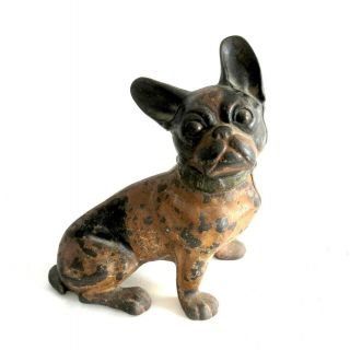 Antique Cast Iron French Bulldog Doorstop By Hubley (cat 304) Rare Seated Form