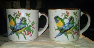 Vintage Set Of 2 Bird Coffee Mug Tea 10 Oz Cup Stoneware Speckled.