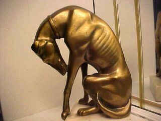Rare Art Deco 1920 ' s Modernistic Greyhound Dog Bronze Statue on Marble Base 2