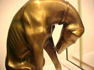 Rare Art Deco 1920 ' s Modernistic Greyhound Dog Bronze Statue on Marble Base 3