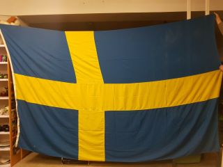 Huge Swedish Maritime Flag.  Vintage Flag From Ship.  Sweden,  Sverige.