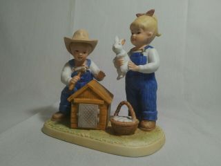 Vintage 1985 Homco Debbie & Danny Coop Bunny Farm Figure 1514 