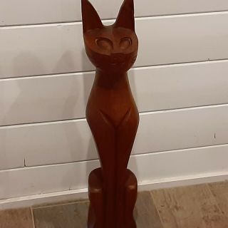 Vintage Wood Siamese Cat Sculpture Mid Century Modern Hand Carved Mcm 30” Tall